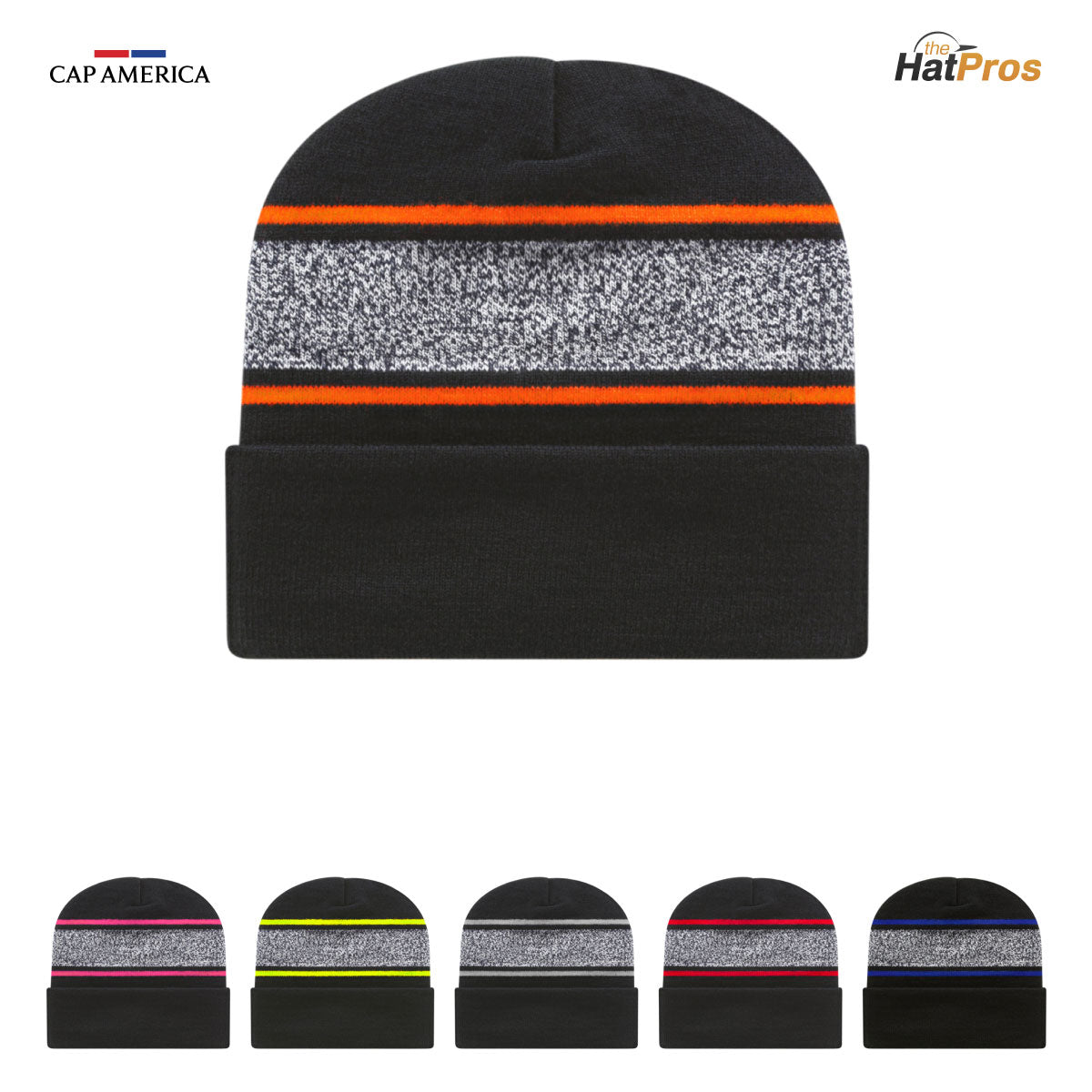 Cap America RKV12 Variegated Striped Knit Cap with Cuff