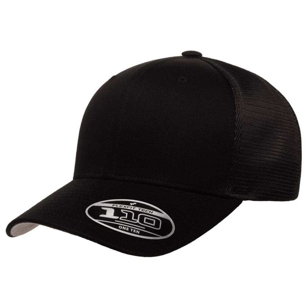 Flexfit 110 Trucker Mesh Snapback Cap-Black