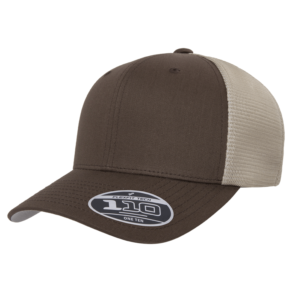 Flexfit 110 Trucker Mesh Snapback Cap-Brown/Khaki