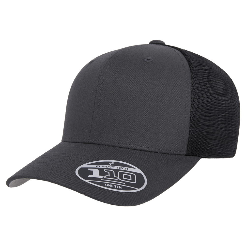 Flexfit 110 Trucker Mesh Snapback Cap-Charcoal/Black