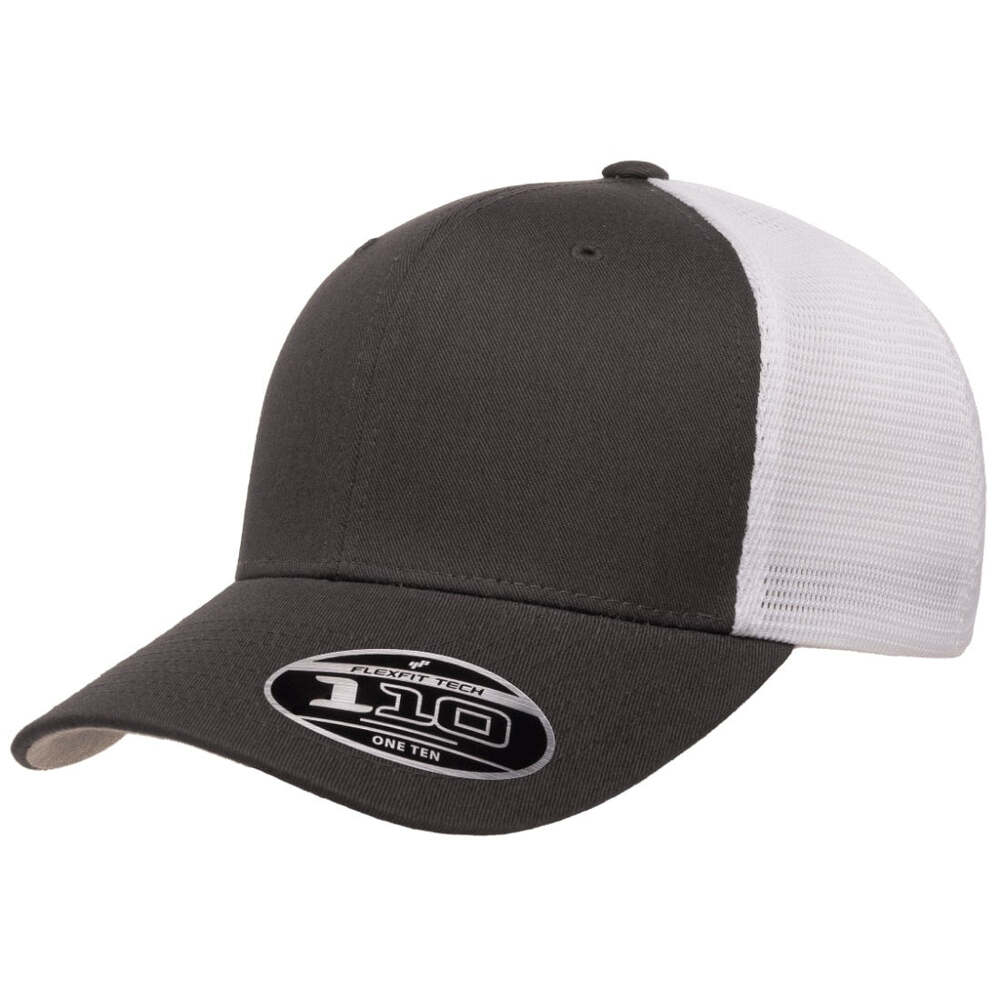 Flexfit 110 Trucker Mesh Snapback Cap-Charcoal/White