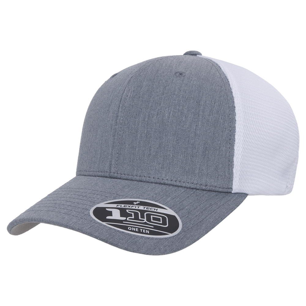 Flexfit 110 Trucker Mesh Snapback Cap-Heather/White