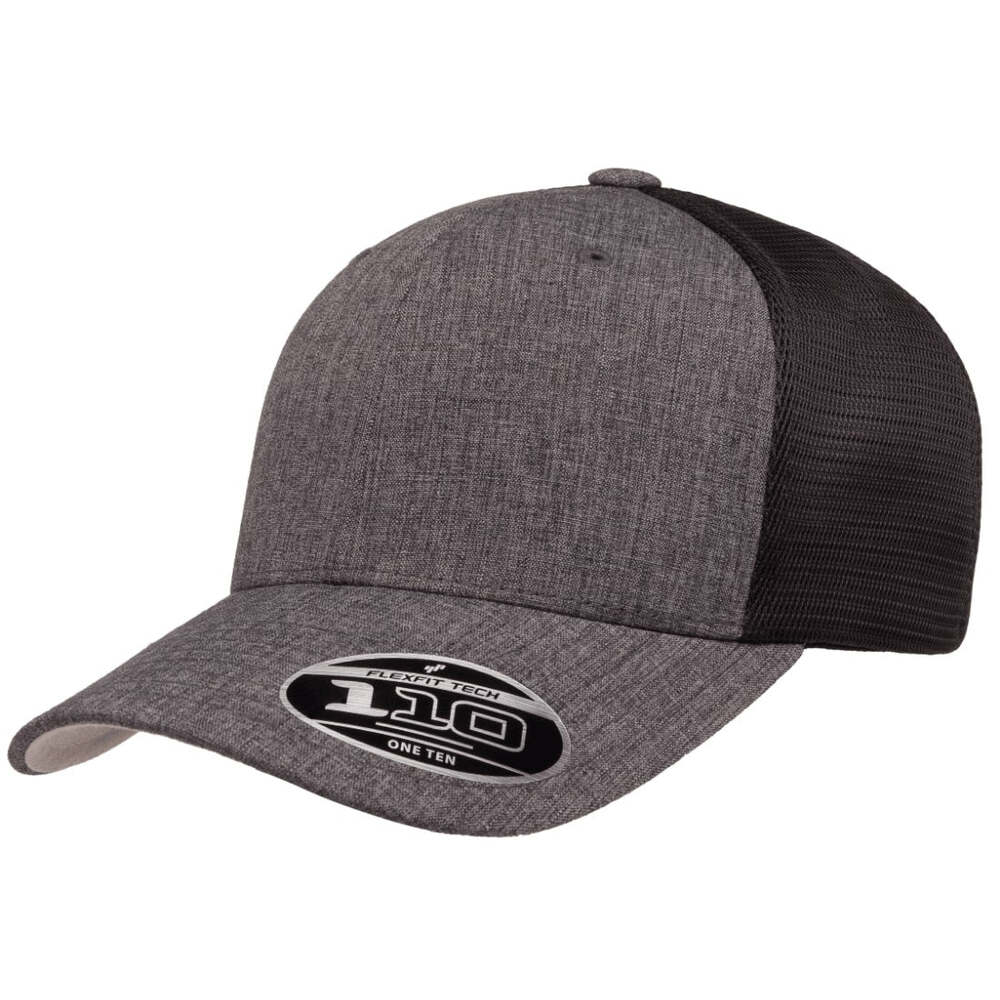 Flexfit 110 Trucker Mesh Snapback Cap-Melange Charcoal/Black