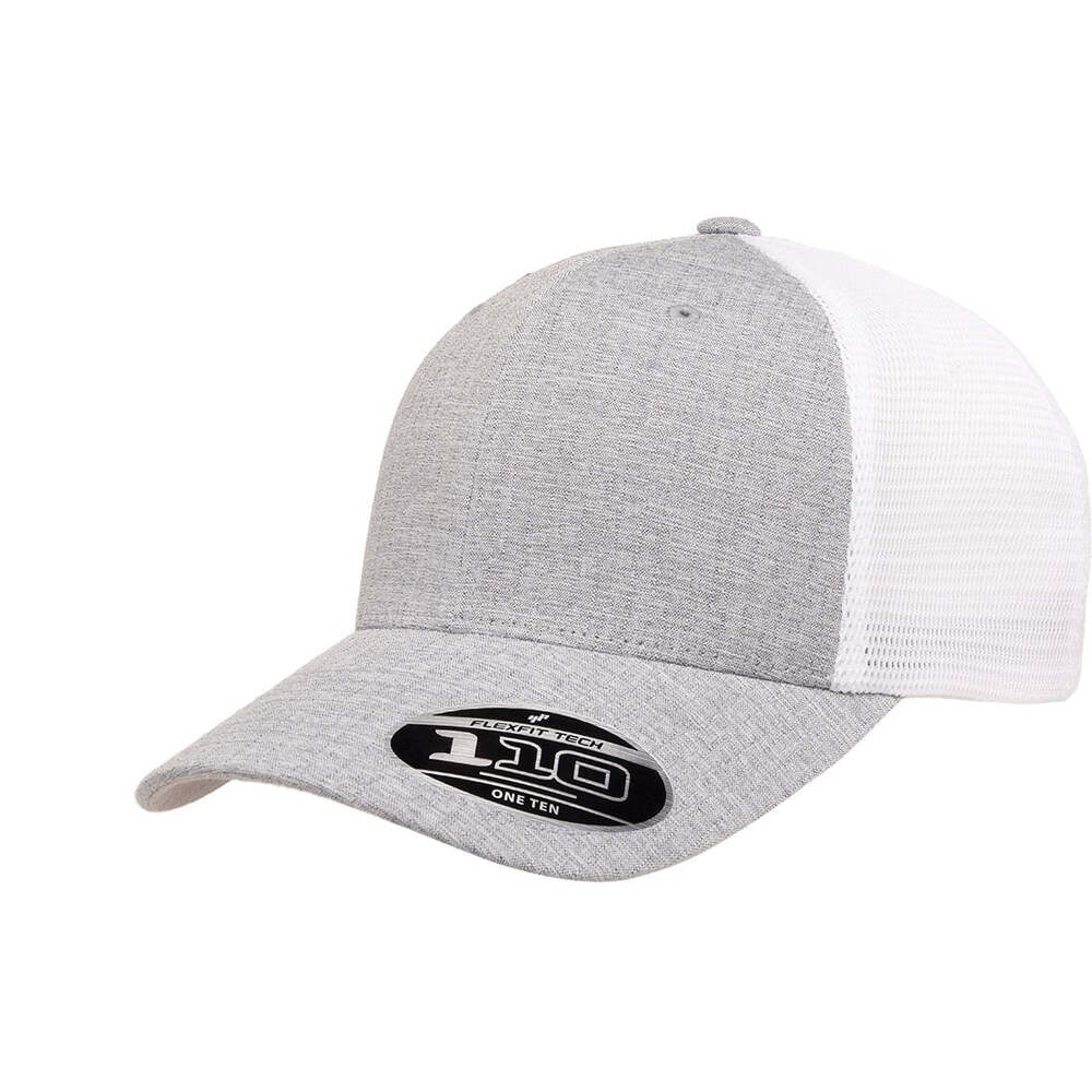 Flexfit 110 Trucker Mesh Snapback Cap-Melange Silver/White