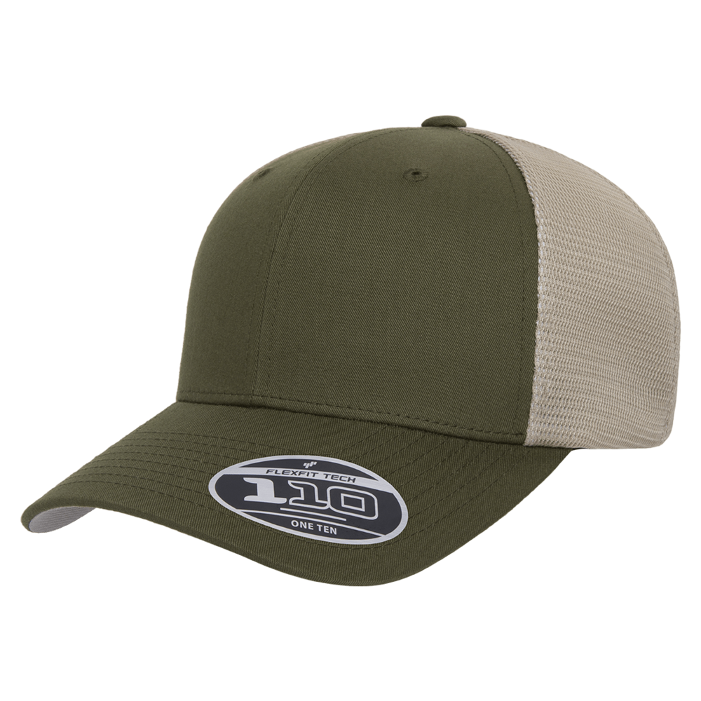 Flexfit 110 Trucker Mesh Snapback Cap-Olive/Khaki