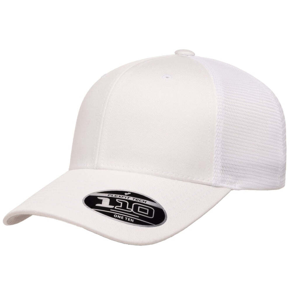 Flexfit 110 Trucker Mesh Snapback Cap-White