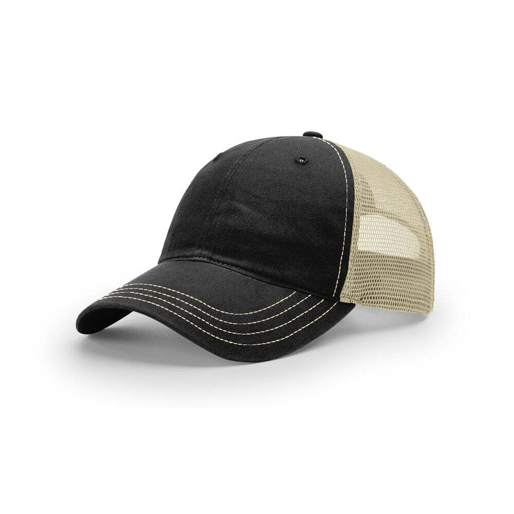 Richardson 111 Garment Washed Trucker-Black/Khaki