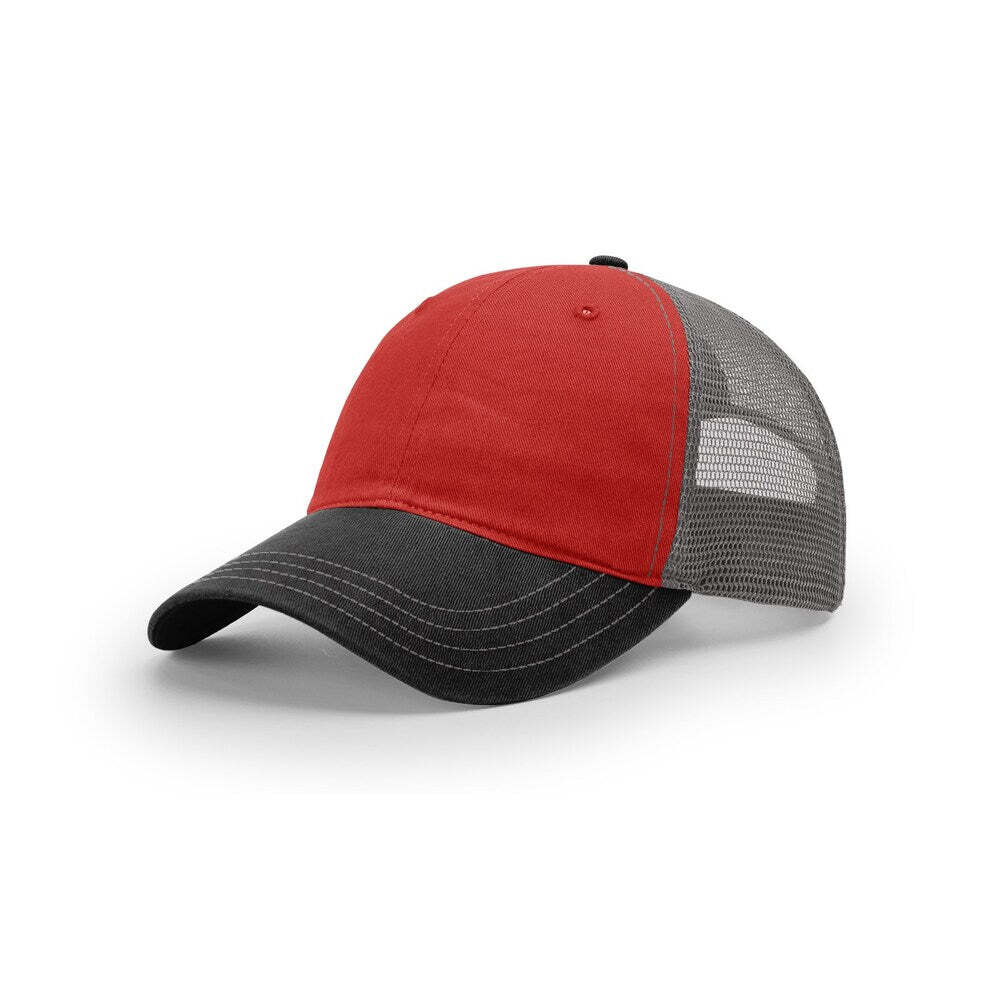 Richardson 111 Garment Washed Trucker-Red/Charcoal/Black