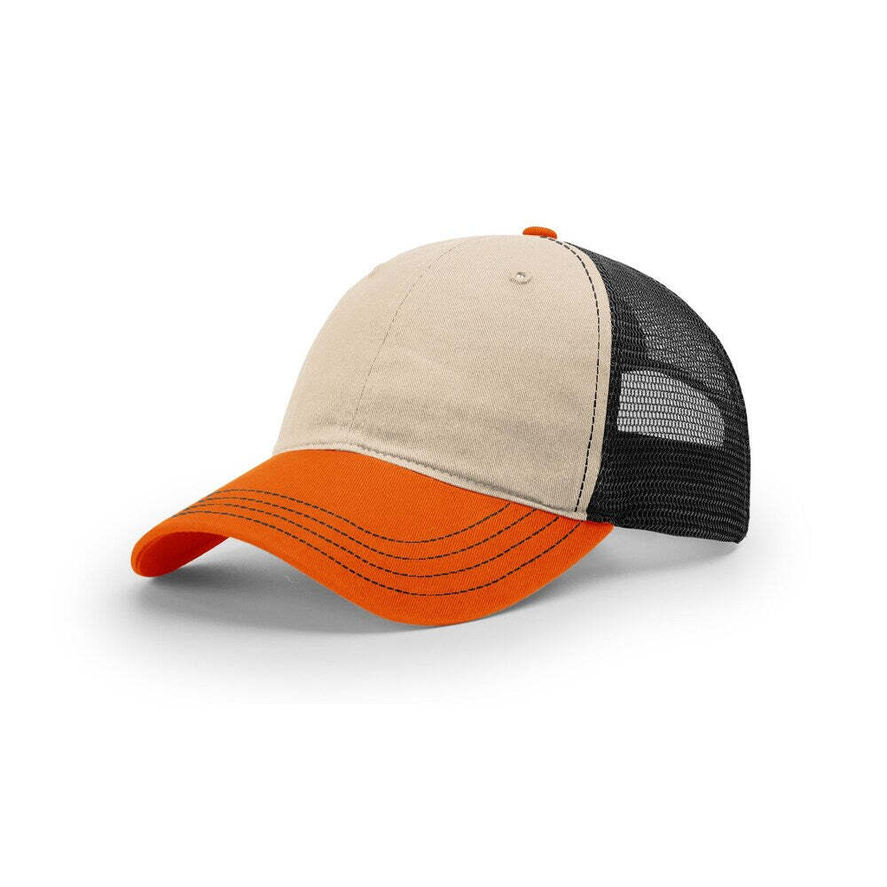 Richardson 111 Garment Washed Trucker-Stone/Black/Orange