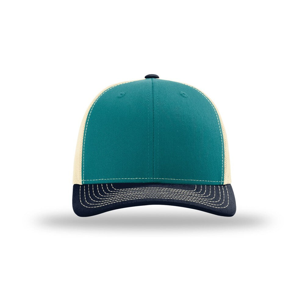 Richardson 112 Classic Trucker Snapback Cap-Tri-Tone Colorways-Blue Teal/Birch/Navy 1