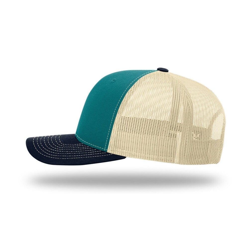 Richardson 112 Classic Trucker Snapback Cap-Tri-Tone Colorways-Blue Teal/Birch/Navy 2