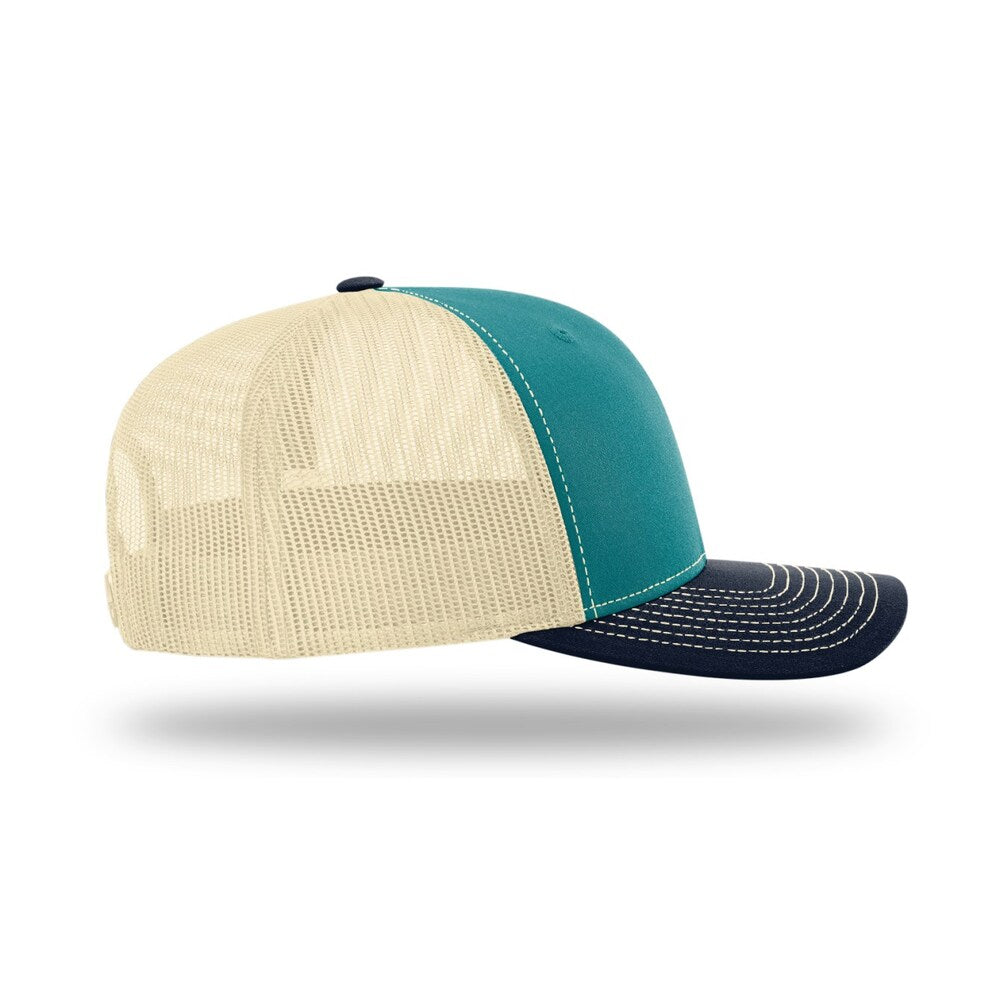 Richardson 112 Classic Trucker Snapback Cap-Tri-Tone Colorways-Blue Teal/Birch/Navy 3