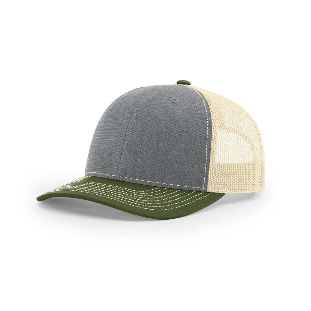 Richardson 112 Classic Trucker Snapback Cap-Tri-Tone Colorways-Heather/Birch/Army Olive