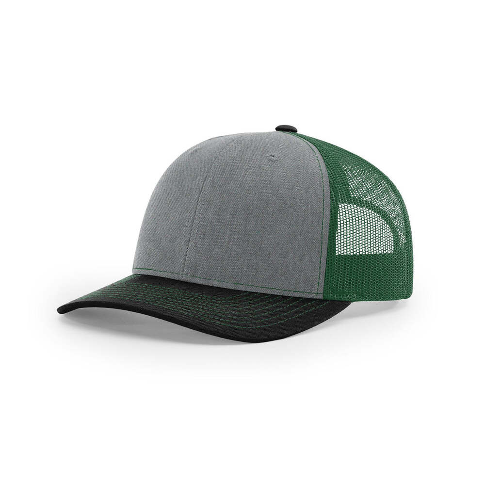 Richardson 112 Classic Trucker Snapback Cap-Tri-Tone Colorways-Heather/Dark Green/Black