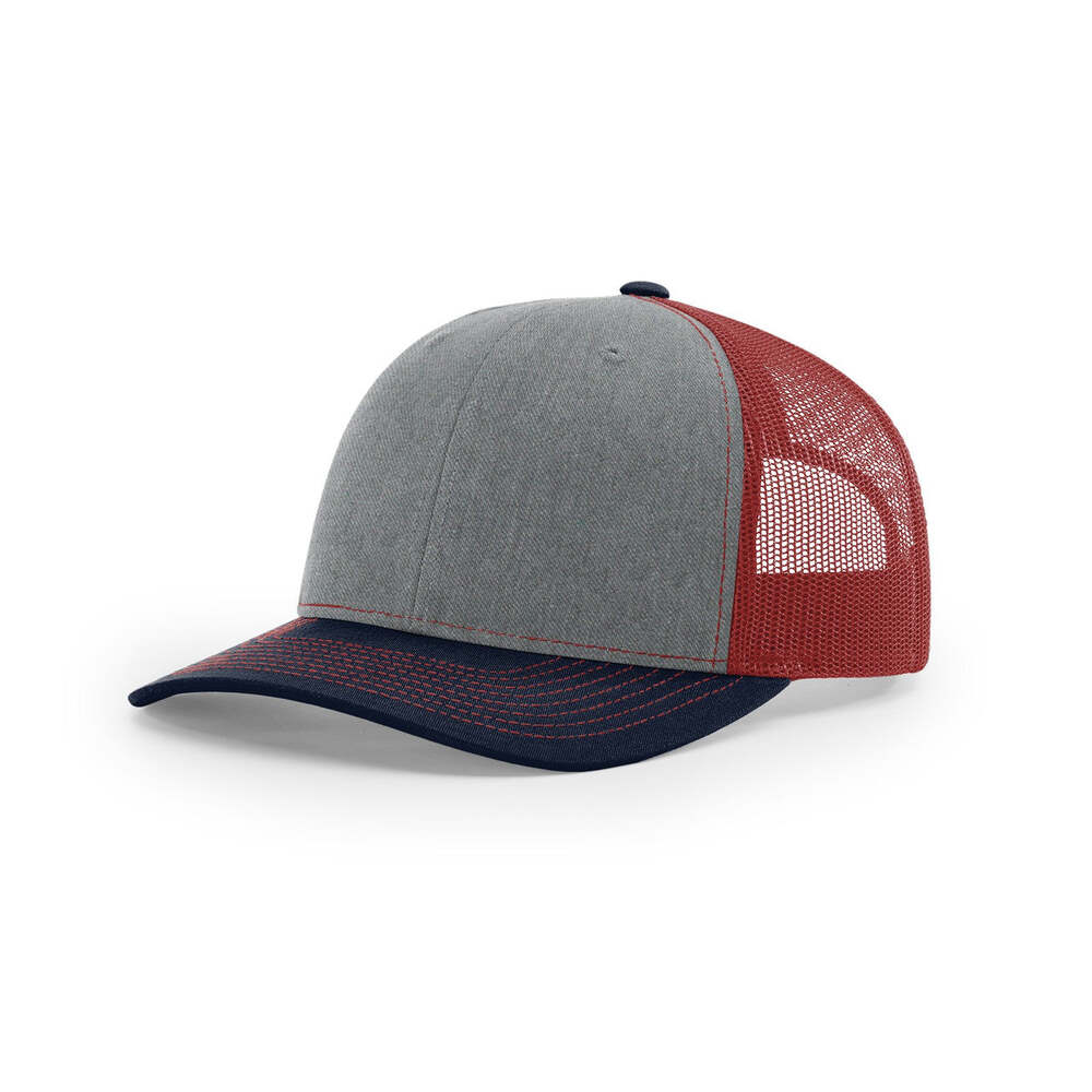 Richardson 112 Classic Trucker Snapback Cap-Tri-Tone Colorways-Heather Grey/Cardinal/Navy