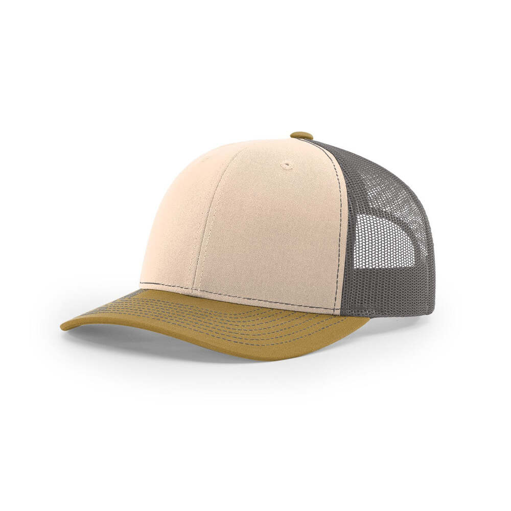 Richardson 112 Classic Trucker Snapback Cap-Tri-Tone Colorways-Mink Beige/Charcoal/Amber Gold