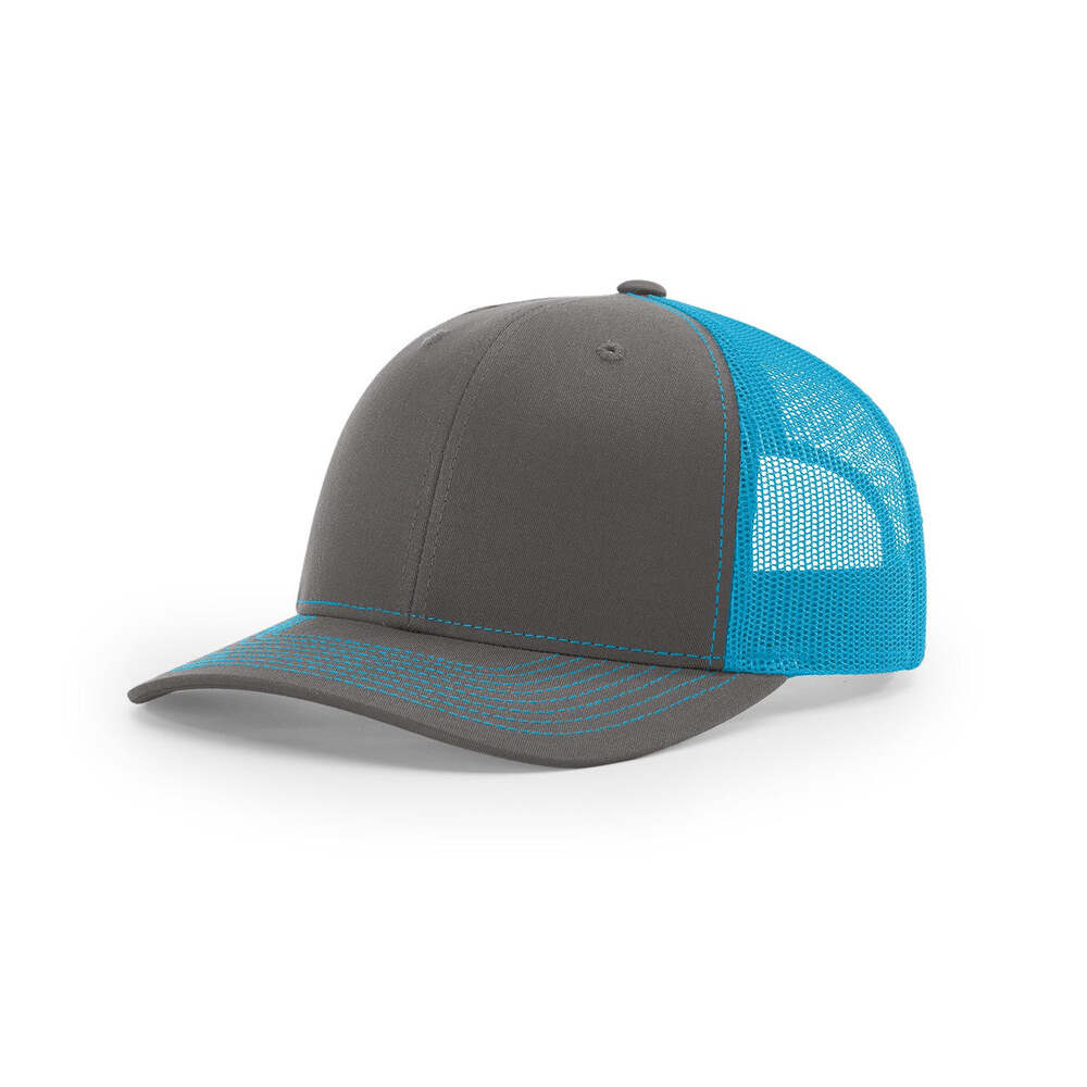 Richardson 112 Classic Trucker Snapback Cap-Two-Tone Colorways-Charcoal/Neon Blue