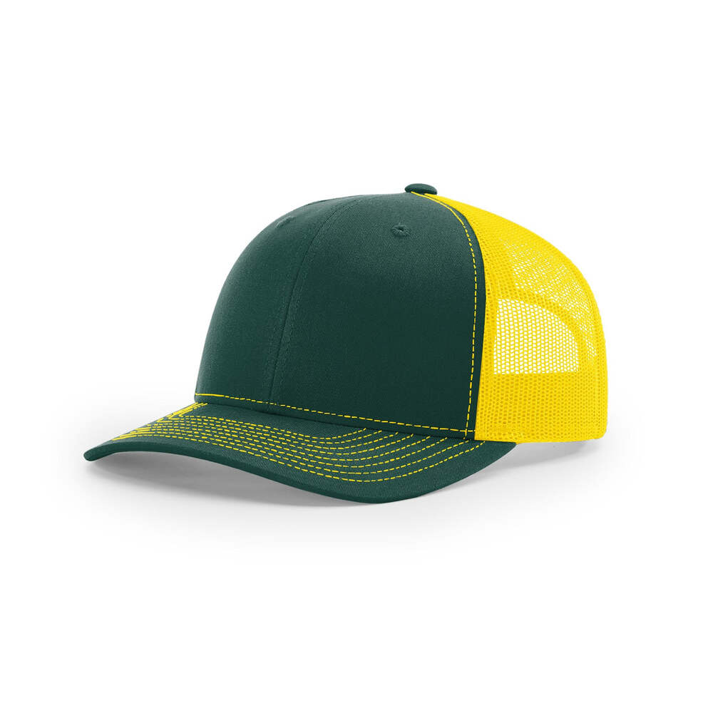 Richardson 112 Classic Trucker Snapback Cap-Two-Tone Colorways-Dark Green/Yellow