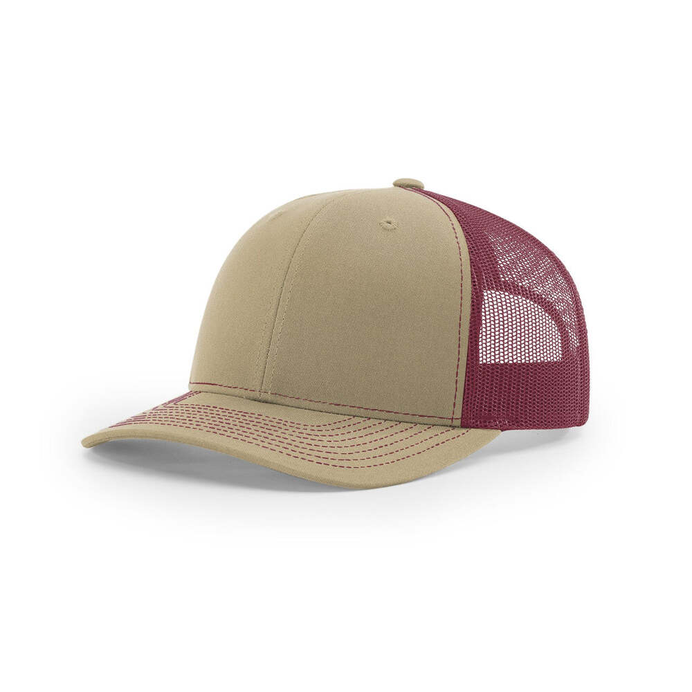Richardson 112 Classic Trucker Snapback Cap-Two-Tone Colorways-Khaki/Burgandy