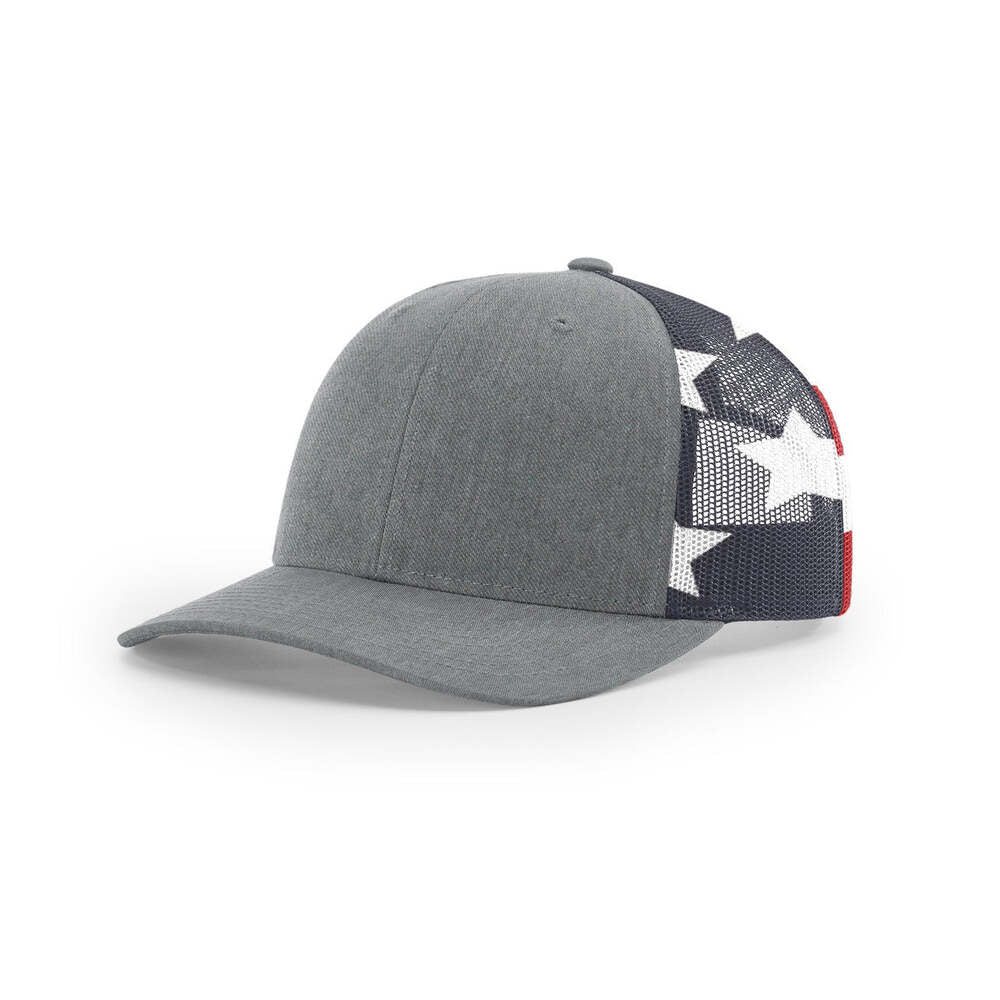 Richardson 112PM Classic Printed Mesh Trucker Hat-Heather Grey/Stars Stripes