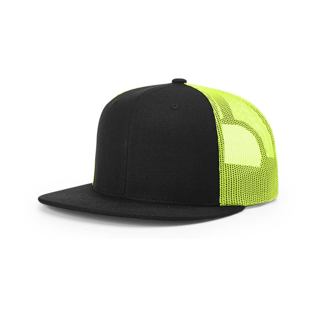 Richardson 511 Flatbill Trucker Cap-Black/Neon Yellow