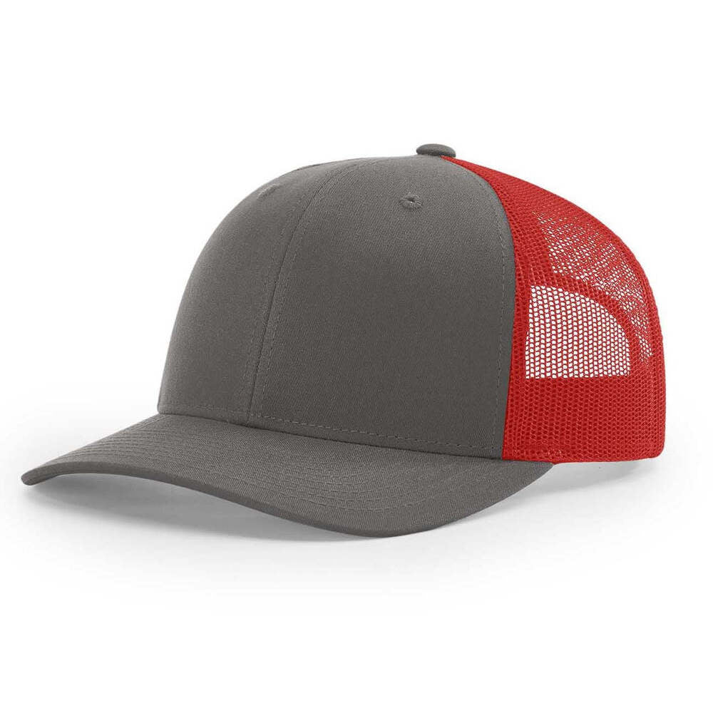 115-richardson-cap-low-pro-trucker-charcoal-red.jpg image