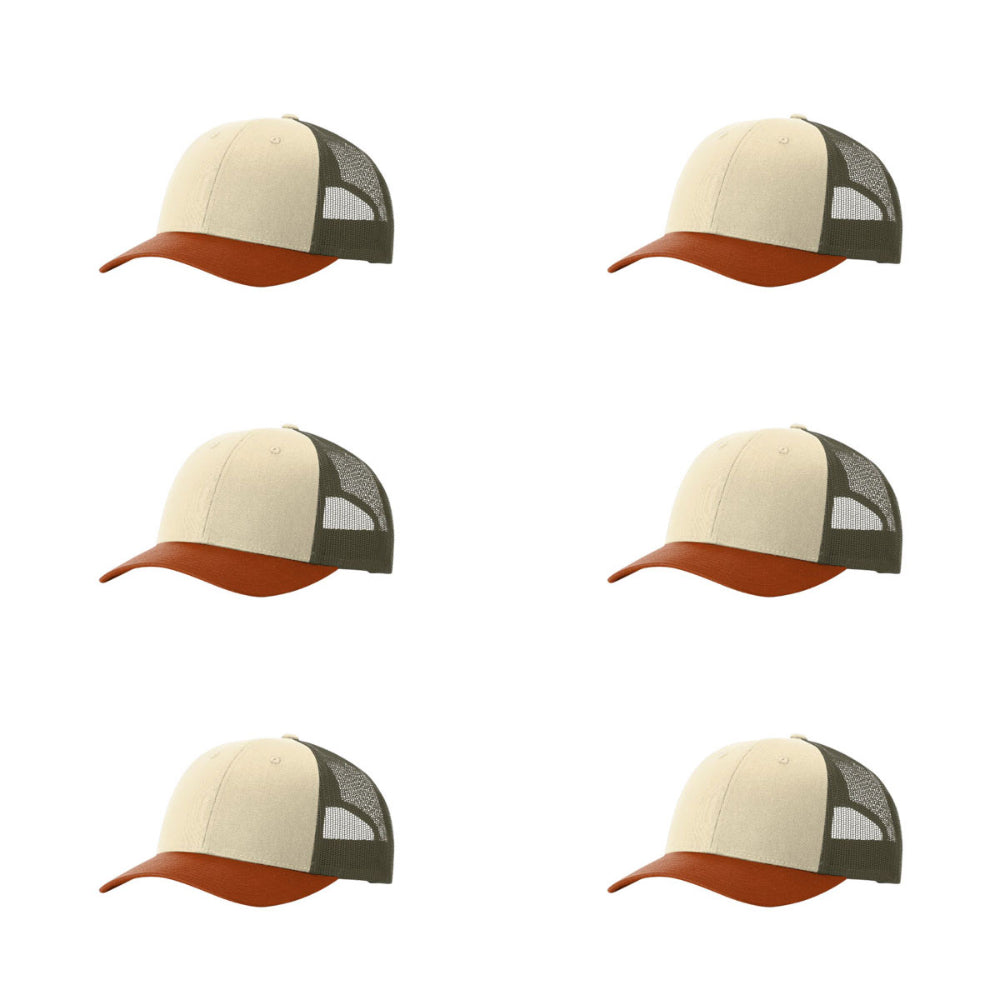 115-richardson-cap-low-pro-trucker-cream-loden-dark-orange-pk-6.jpg image