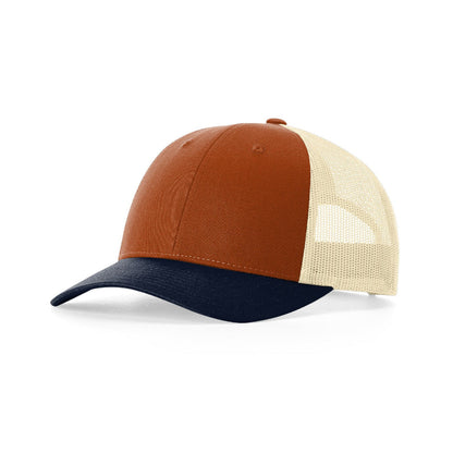 115-richardson-cap-low-pro-trucker-dark-orange-birch-navy.jpg image