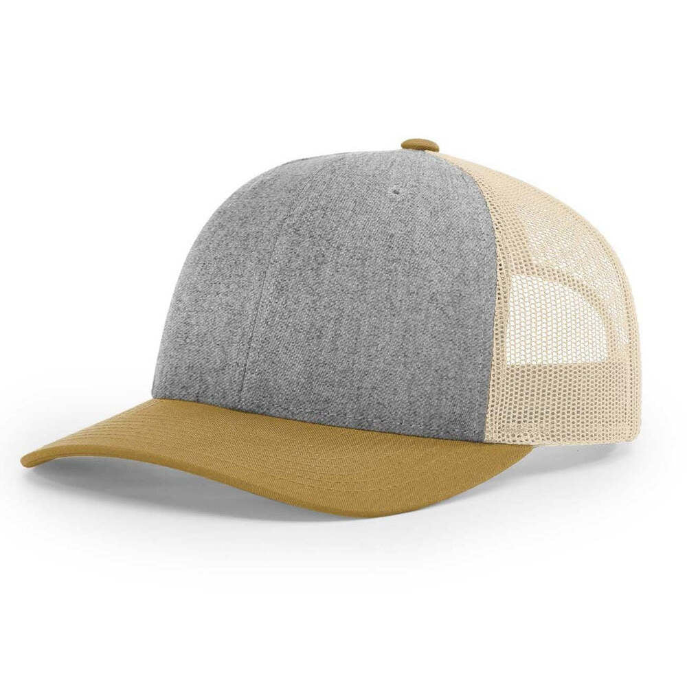 115-richardson-cap-low-pro-trucker-heather-grey-birch-amber-gold.jpg image
