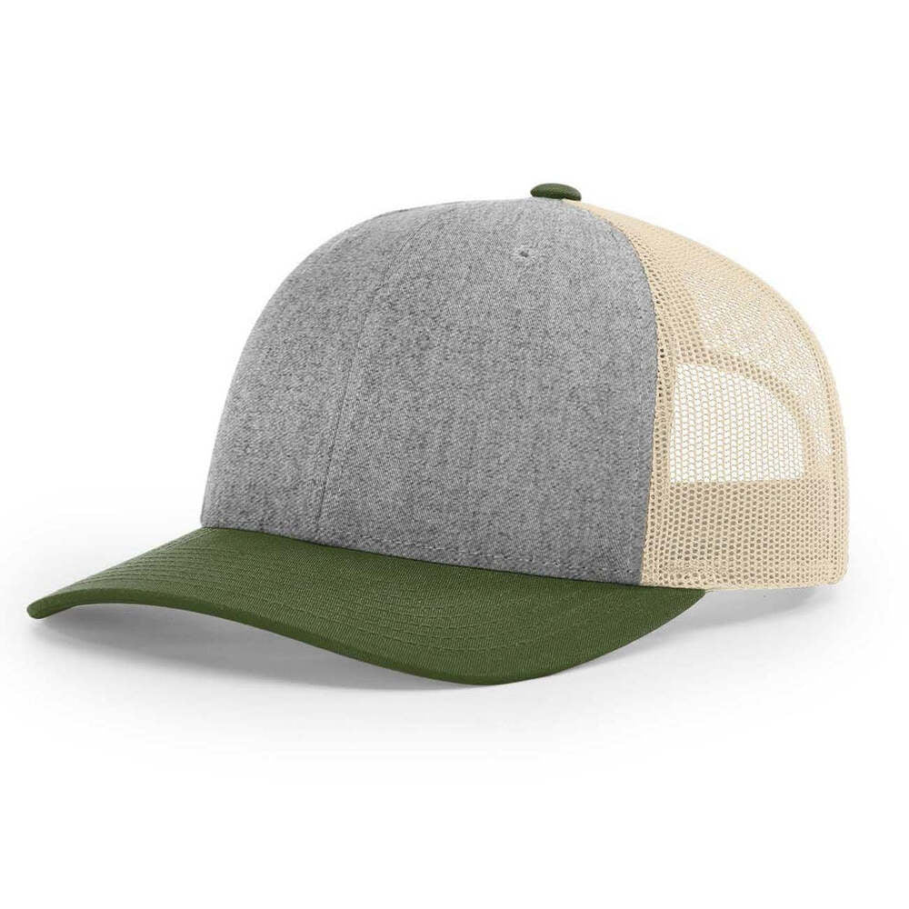 115-richardson-cap-low-pro-trucker-heather-grey-birch-army-olive.jpg image
