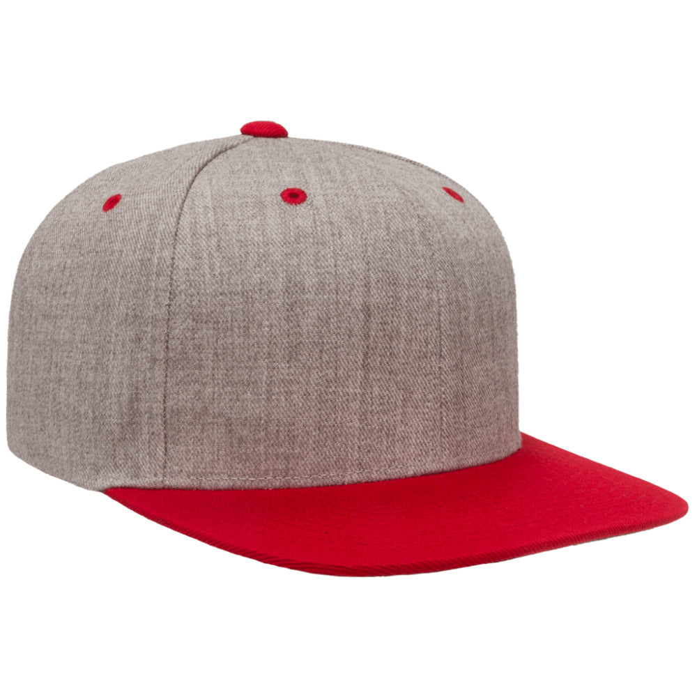 6089MT Yupoong Hat Snapback Two-Tone Pro-Style Wool Cap- Heather / Red 3