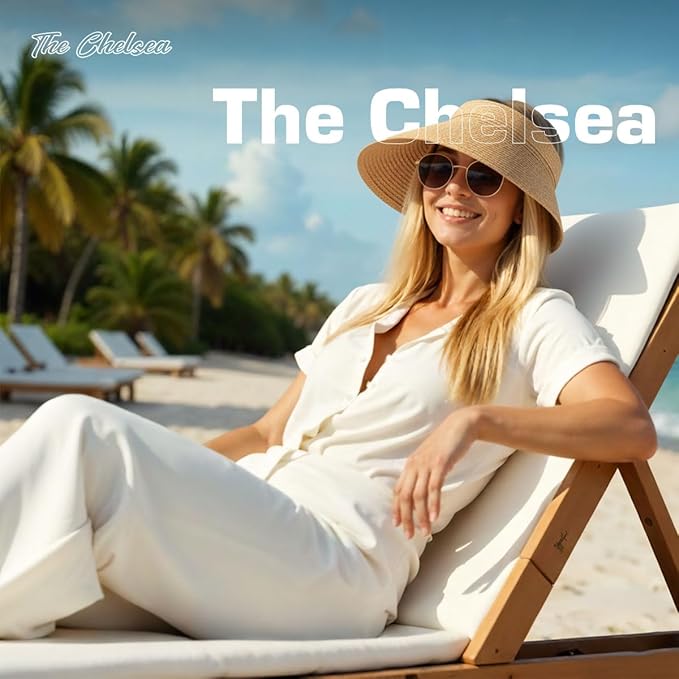 The Chelsea Womens Wide Brim Straw Sun Hat with Ponytail Hole UPF 80+