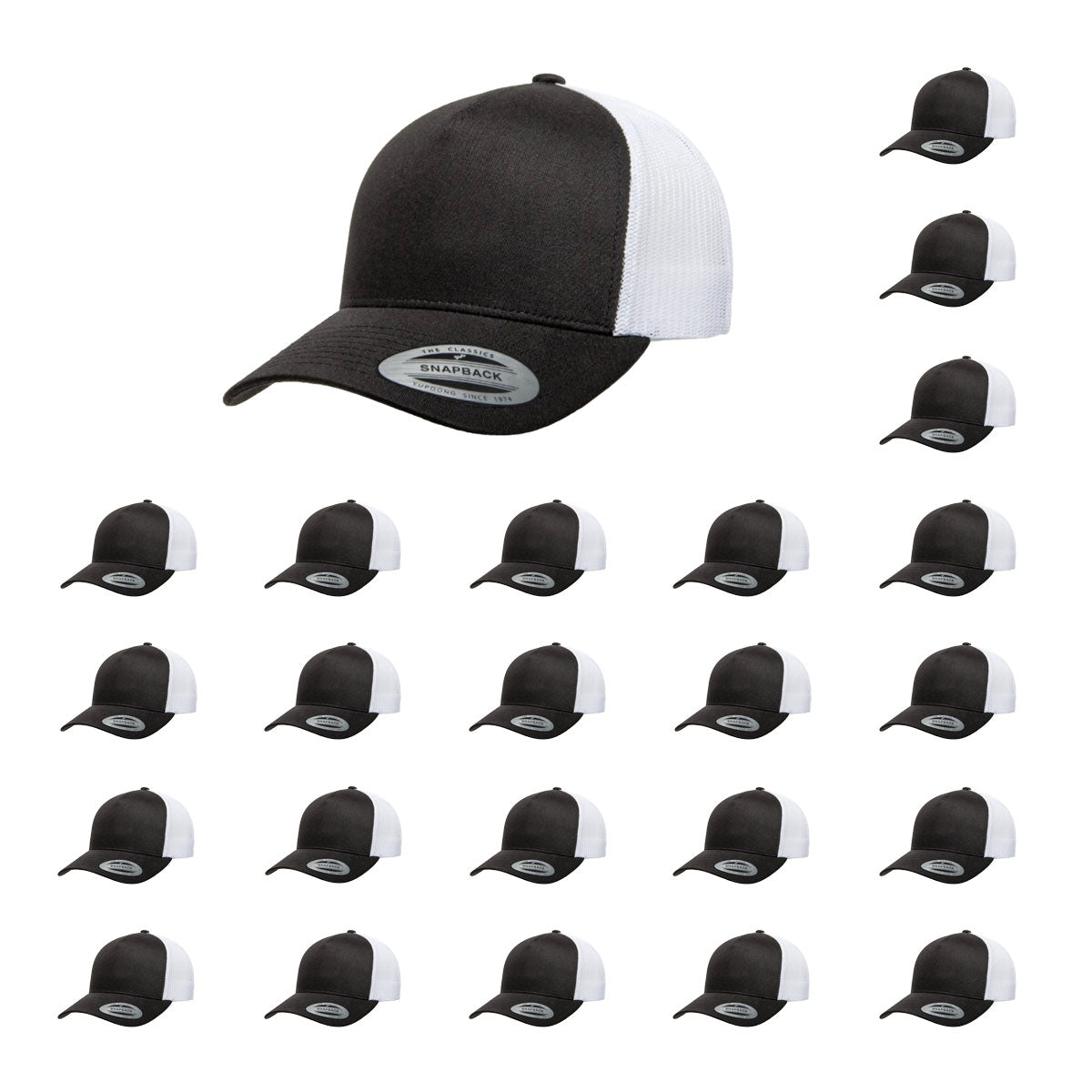 YP Classics 6506 Structured 5-Panel Mesh Back Retro Trucker Cap with Adjustable Snapback Closure