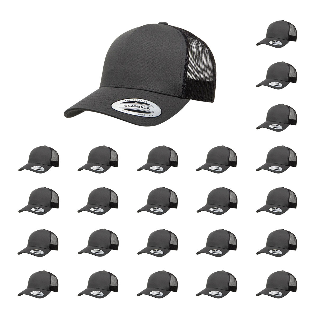 YP Classics 6506 Structured 5-Panel Mesh Back Retro Trucker Cap with Adjustable Snapback Closure