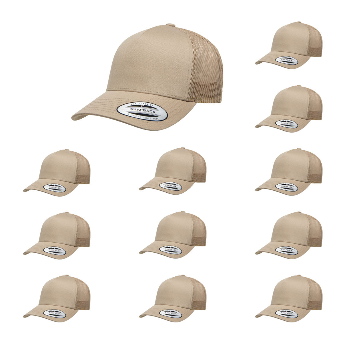 YP Classics 6506 Structured 5-Panel Mesh Back Retro Trucker Cap with Adjustable Snapback Closure