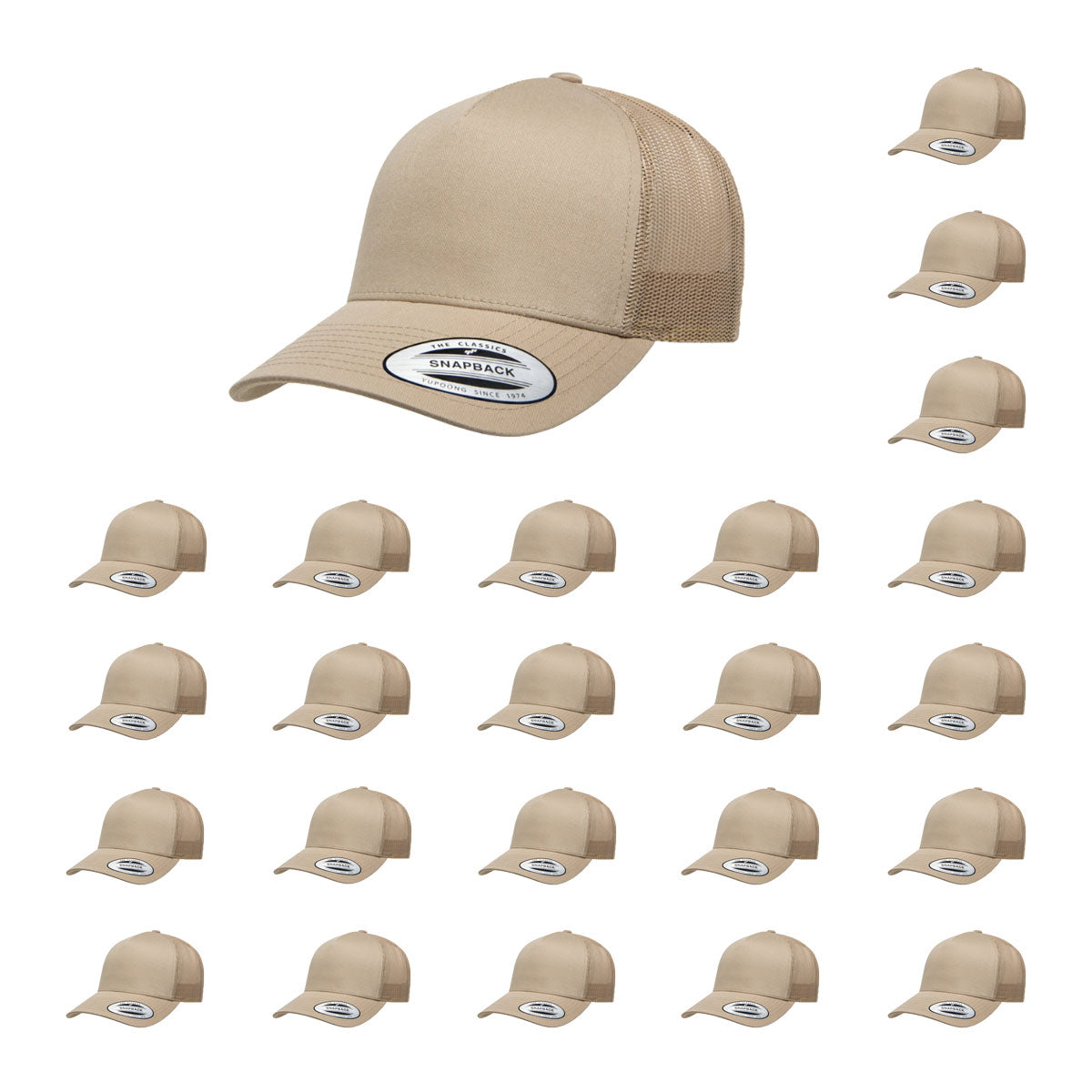 YP Classics 6506 Structured 5-Panel Mesh Back Retro Trucker Cap with Adjustable Snapback Closure