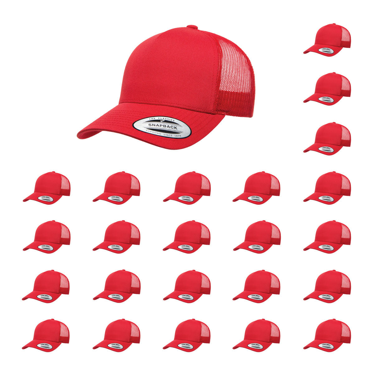 YP Classics 6506 Structured 5-Panel Mesh Back Retro Trucker Cap with Adjustable Snapback Closure