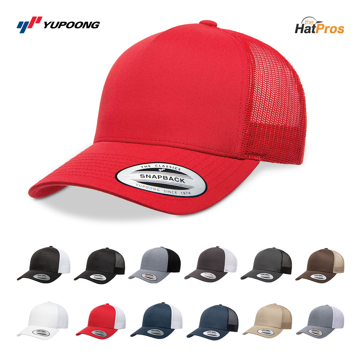 YP Classics 6506 Structured 5-Panel Mesh Back Retro Trucker Cap with Adjustable Snapback Closure