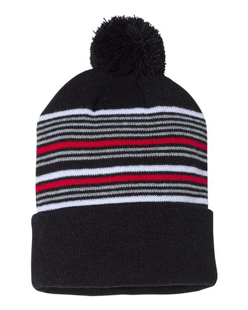 Sportsman 12" Striped Pom-Pom Cuffed Beanie