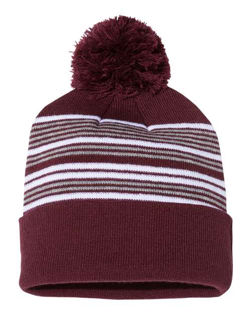 Sportsman 12" Striped Pom-Pom Cuffed Beanie