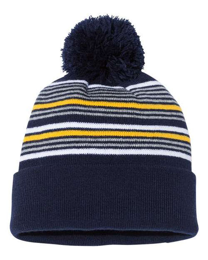 Sportsman 12" Striped Pom-Pom Cuffed Beanie