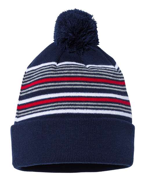 Sportsman 12" Striped Pom-Pom Cuffed Beanie