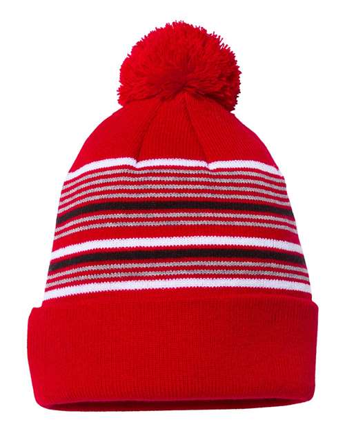 Sportsman 12" Striped Pom-Pom Cuffed Beanie