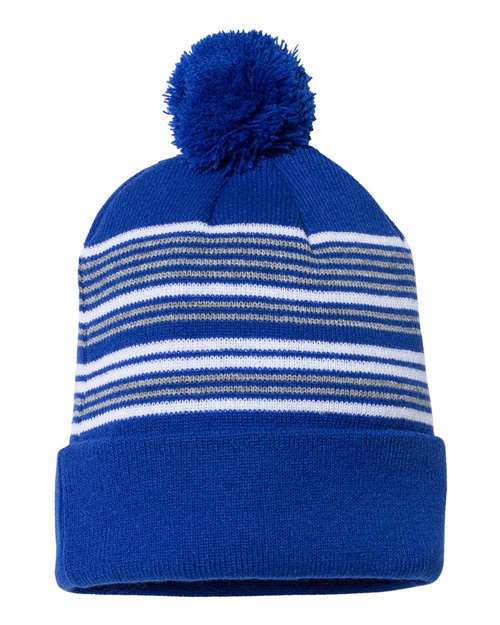 Sportsman 12" Striped Pom-Pom Cuffed Beanie