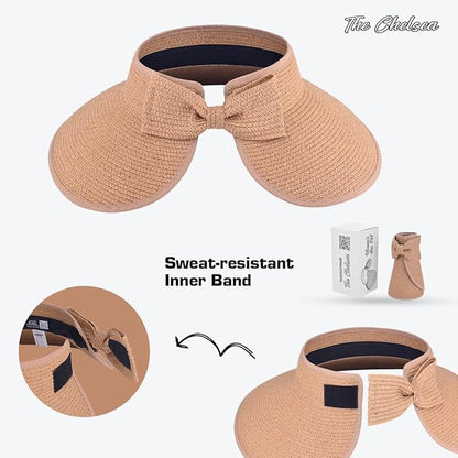 The Chelsea Womens Wide Brim Straw Sun Hat with Ponytail Hole UPF 80+