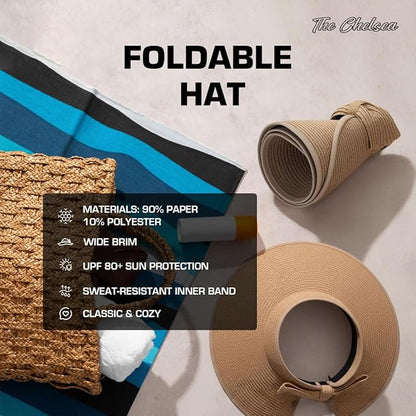The Chelsea Womens Wide Brim Straw Sun Hat with Ponytail Hole UPF 80+