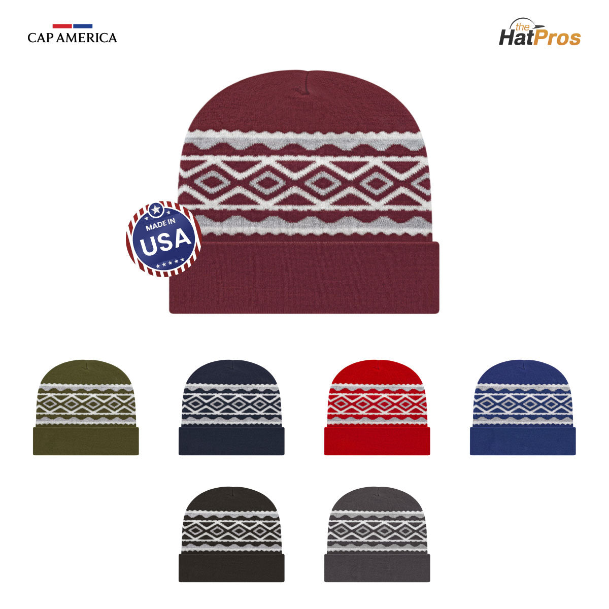 Cap America RKD12 Diamond Pattern Knit Cap with Cuff