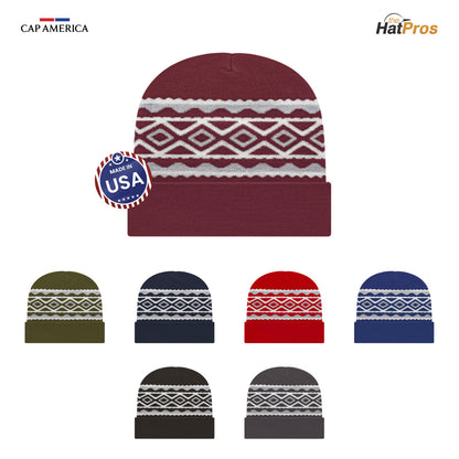 Cap America RKD12 Diamond Pattern Knit Cap with Cuff