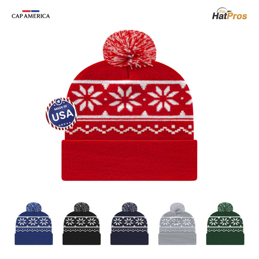 Cap America RKF12 Snowflake Knit Cap with Cuff