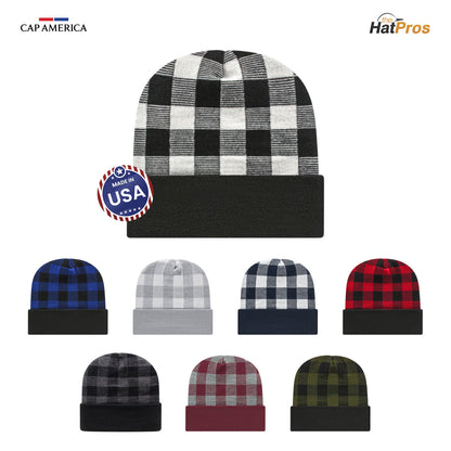 Cap America RKP12 Plaid Knit Cap with Cuff